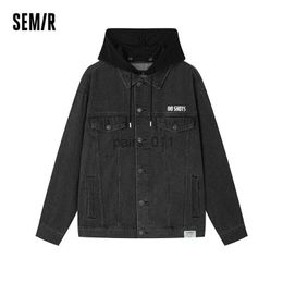 Herenjassen Semir Denim Jas Mannen Gebreide Losse Jas Met Capuchon 2023 Herfst Nieuwe Trend Japanse Letter Patroon Top YQ231025