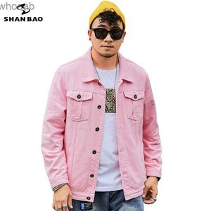 Chaquetas para hombres Shan Bao 2021 Otoño Marca Hombres y mujeres pueden usar moda suelta más tamaño chaqueta de mezclilla estilo clásico linda chaqueta rosa M-8XL YQ231207