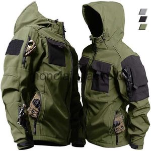 Chaquetas para hombres Piel de tiburón Chaquetas tácticas Hombres Militar Soft Shell Impermeable Chaqueta con capucha a prueba de viento Uniformes funcionales al aire libre Multi-bolsillos J231010