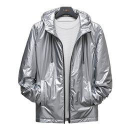 Veste métallique argentée brillante pour hommes, manteaux Hip Hop Slim à capuche, Streetwear, fête, danse, boîte de nuit