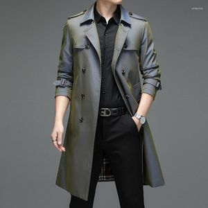 Heren Jackets Zijde Trench Coat Men Classic Double Breasted Mens Long Clothing Jacket Britse stijl Overcoat L-5XL Plus Maat