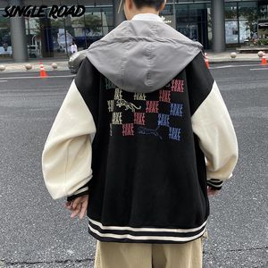 Vestes pour hommes Single Mens Hooded Varsity Jacket Men 2023 Graphic Baseball Coat Hip Hop Streetwear Women Unisex HoodiesMen's Men'sMen's