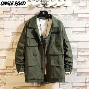 Vestes pour hommes SingleRoad Mens Cargo Jacket Hommes 2023 Automne Harajuku Hip Hop Casual Manteau surdimensionné japonais Streetwear vert pour