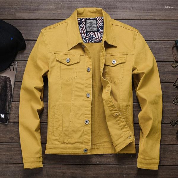 Chaquetas de hombre, chaqueta vaquera ajustada para hombre, blanco, verde, amarillo, rojo, negro, bolsillo a la moda, ropa informal ajustada, abrigo con botones para primavera y otoño