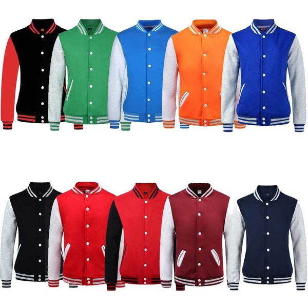 Chaquetas para hombres Manga personalizada Hombres lisos Mujeres Universidad Chaqueta de béisbol Letterman Varsity Abrigo Verde Naranja Azul marino Azul claro Granate Rojo Hombres