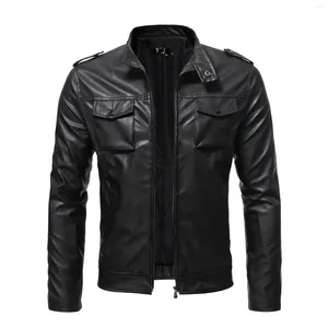 Chaquetas para hombres Manga Hombres Slim Ripped Camisa larga Cremallera Abrigo Chaqueta Cuello Cuero Stpocket Luz Pesar Camping corto