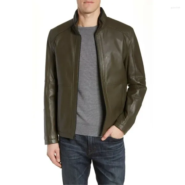 Vestes pour hommes Slim Bomber Vraie en cuir Biker à glissière décontractée pour les tendances de la mode masculine