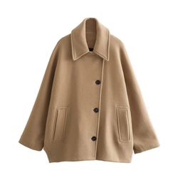 Vestes pour hommes SLTNX TRAF Blend Coat pour femmes 2023 Hiver Solid Chic Turndown Collier Vêtements d'extérieur Femme Singlebreasted avec poche Veste Manteaux 231120