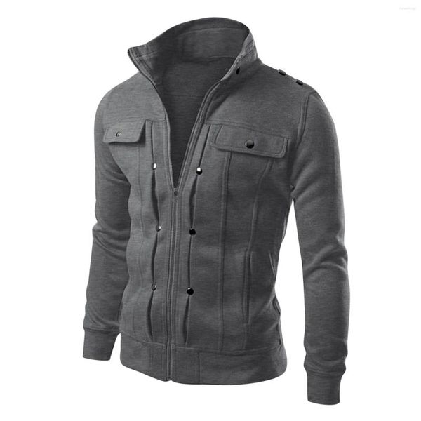 Chaquetas de hombre Carbón pequeño para hombre Otoño e invierno Moda Casual Cremallera Bolsillo sólido Suéter con capucha Abrigos de trabajo delgados Chaqueta para hombres