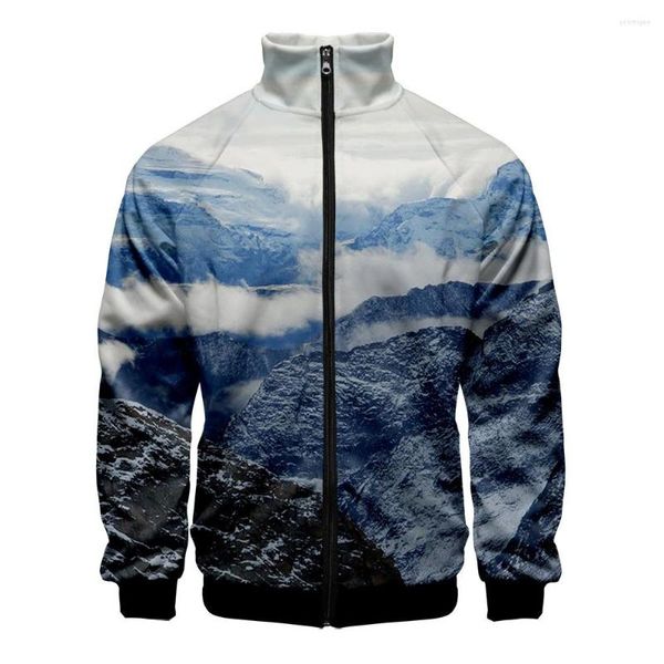 Vestes pour hommes neige montagne paysage veste col montant vêtements hommes garçon 3D fermeture éclair vêtements de sport hauts uniforme de Baseball