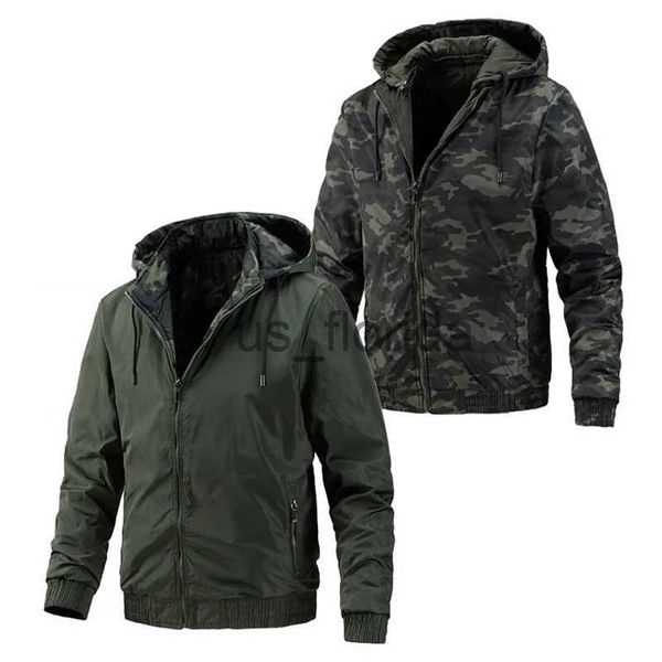 Chaquetas para hombres Color sólido Camuflaje Doble cara Ropa exterior masculina Chaquetas Chaqueta deportiva para hombres Casual A prueba de viento Ciclismo Sudaderas con capucha Abrigos MY890 J231111