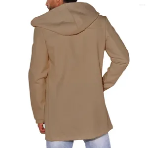 Vestes pour hommes Manteau de couleur unie Hommes épais chaud double boutonnage à capuche avec poches mi-longueur coupe ample cardigan pour l'automne