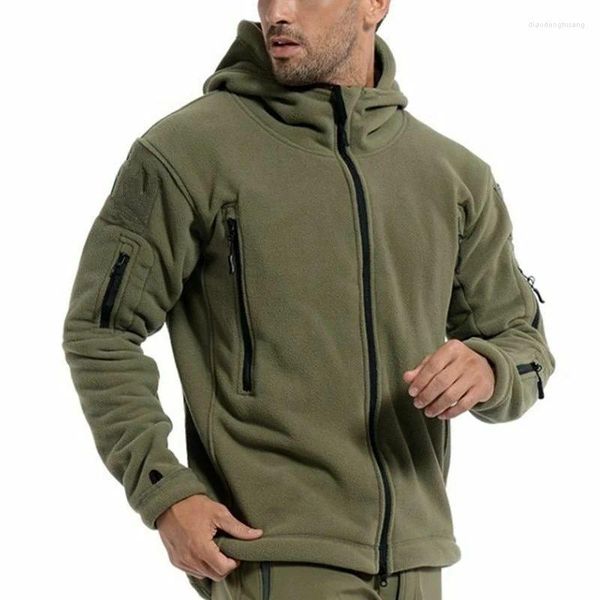Chaquetas para hombres Color sólido Polar abrigos con capucha 2023 Otoño Invierno Casual chaqueta deportiva militar bolsillo de moda suelta para hombres