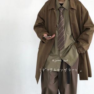 Vestes pour hommes printemps automne rétro mi-longueur coupe-vent style japonais simple boutonnage décontracté lâche haute rue pardessus vêtements masculins