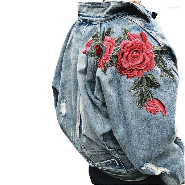 Vestes pour hommes printemps 2023 vêtements pour hommes Rose fleur brodé 3D Denim veste rétro porté extérieur Style urbain Hip Hop