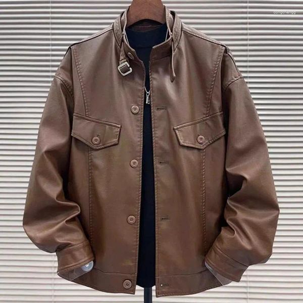 Vestes pour hommes Printemps et automne American Trendy Marque Rétro Lâche Collier Hommes Veste Bomber Loisirs Polyvalent Locomotive Manteau En Cuir