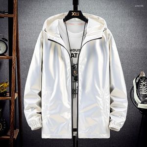 Vestes pour hommes Printemps et automne Bleu Argent Brillant Hip Hop Veste Hommes Casual Épissé Manteaux À Capuchon Bomber Hommes Punk Plus Taille M-7XL