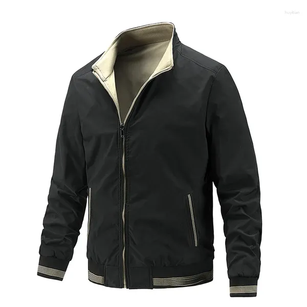 Chaquetas para hombres Primavera y otoño Cuello alto grande Edición coreana Color sólido Abrigo reversible Moda Top juvenil