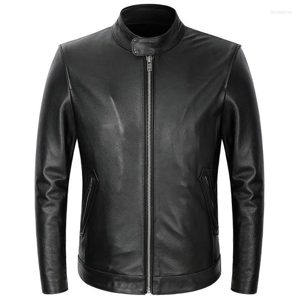 Vestes pour hommes printemps et automne veste en cuir véritable hommes col montant couche supérieure manteau en peau de vache court véritable moto