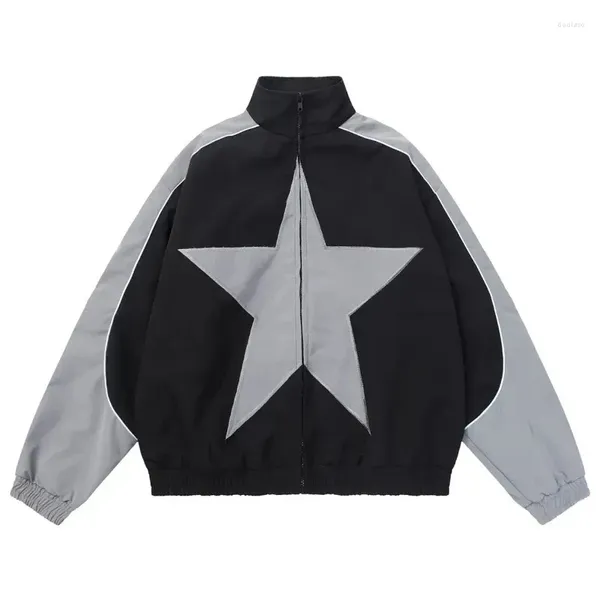 Vestes pour hommes Printemps / Automne Bomber Jacket Hommes Femmes Vintage Star Motif Harajuku Y2K Coupe-vent Manteau Streetwear Patchwork Windcheater