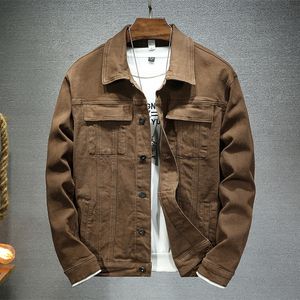 Herenjacks Spring herfst Bruin denim jas mode casual katoenen elasticiteit slank fit jeans jas mannelijke merk kleding 230130