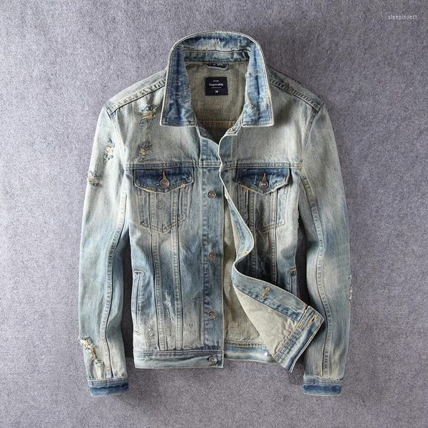 Chaquetas para hombres Primavera Otoño Diseñador de moda Chaqueta para hombres Retro Ripped Denim Hole Abrigos Tallas grandes 5XL Vintage Casual Chaquetas Hombre