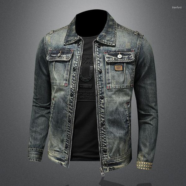 Vestes pour hommes Printemps Automne Haute Qualité Denim Veste Hommes Vintage Zip-Up Haut de gamme Revers