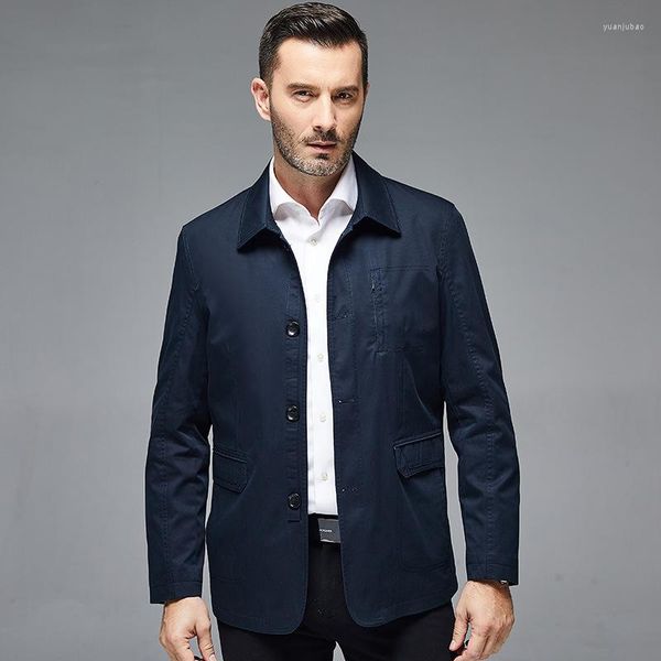 Chaquetas para hombre, chaqueta de primavera y otoño, abrigo de algodón puro con cuello Polo para hombre, prendas de vestir informales de negocios, ropa masculina de un solo pecho FCY4686