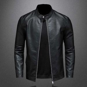 Chaquetas para hombres Primavera Otoño Chaqueta de cuero Hombres Stand Collar Slim Pu Chaqueta de cuero Moda Motocicleta Causal Abrigo para hombre Moto Biker Leather Coatzln231108