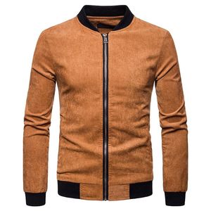 Vestes pour hommes Printemps Automne Hommes Mode Slim Fit Corduroy Tissu Baseball Veste Solide Homme Rib Manches Classique Casual Bomber Manteaux