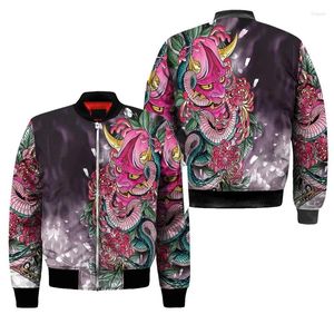 Jackets para hombres Spring Autumn Autumn Bomber Jacket Oni Mask Tattoo 3d en todos los buques de entrada de cremallera estampada Unisex Capualy Zipper Clothing