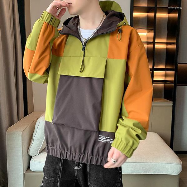 Vestes pour hommes printemps automne extérieur coupe-vent à capuche Hip Hop Streetwear pull en vrac manteaux jeunesse Patchwork couleur hauts vêtements