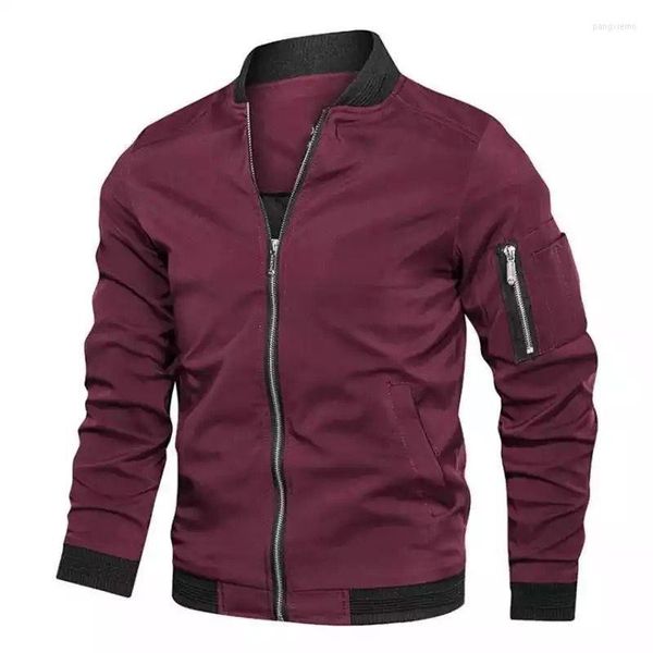 Vestes pour hommes printemps automne poche coupe ajustée décontracté hommes veste fermeture éclair vêtements d'extérieur pour jeunes haute rue à manches longues col montant manteau