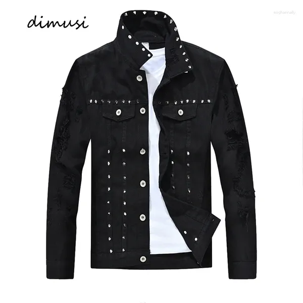 Jackets para hombres Spring Autumn Rivet Denim Black Punk Punk Party Stidded Coats For Men manga larga Fit de chaqueta rasgada