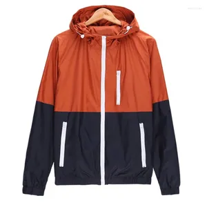 Chaquetas para hombres primavera otoño abrigos finos hombres de manga larga de retales con cremallera chaqueta con capucha marca masculina prendas de vestir ropa 2024