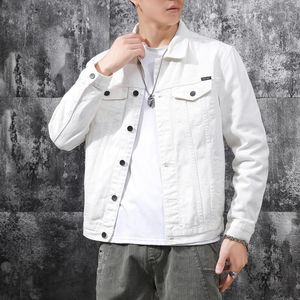 Jaquetas masculinas primavera outono jaqueta jeans branca masculina estilo japonês puro algodão vários bolsos casaco solto roupas de marca masculina