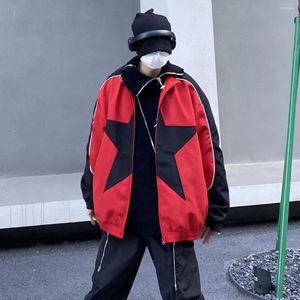 Vestes pour hommes Veste de printemps Hommes Femmes Vintage Star Motif Harajuku Y2K Coupe-vent Manteau Streetwear Zipper Patchwork Vêtements d'extérieur Unisexe