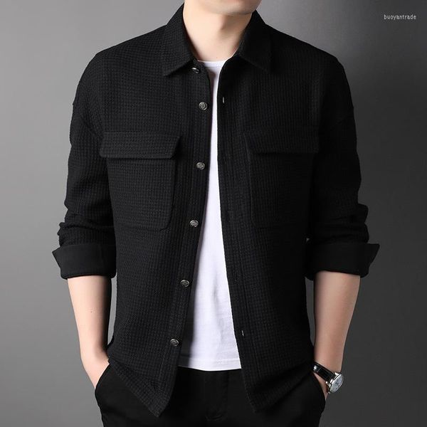 Chaquetas para hombre Spring Boys Japonés Casual Walf Checks Chaqueta de tela Cómoda solapa Oversize Button Up Manga larga Abrigo negro Xxxl