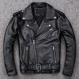 Vestes pour hommes Printemps Classique Moto Oblique Zipper Hommes En Cuir Naturel Peau De Veau Épais Slim Cowhide Moto Biker Homme 231016