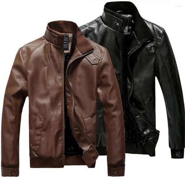 Chaquetas para hombres Chaqueta de cuero de primavera Moda Slim Bolsillo Cremallera PU Motocicleta Casual Retro Negro Estilo británico