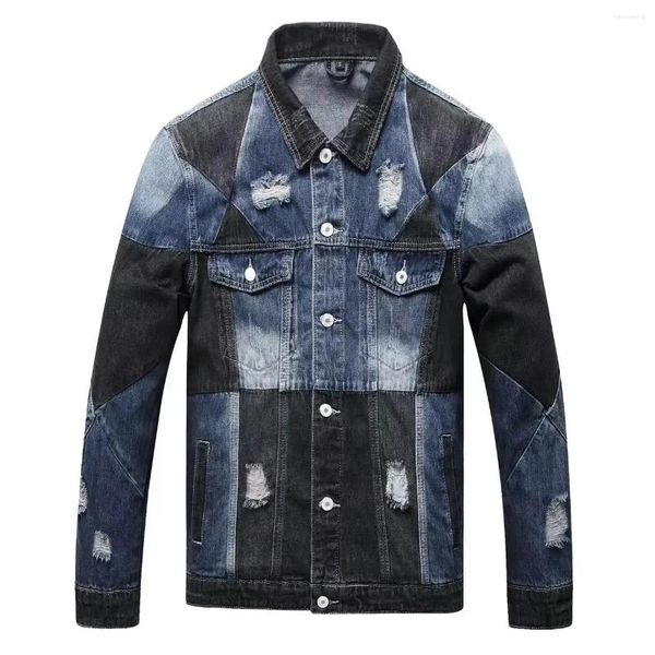 Vestes pour hommes Spring Mens Denim Veste Col montant à manches longues Slim Fit Zip Vintage Biker Street Fashion Patchwork Casual Manteau court