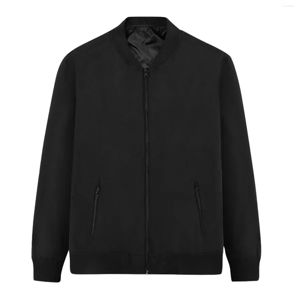 Jackets para hombres Spring Color sólido Cuello redondo con cremallera Viento de chaqueta informal