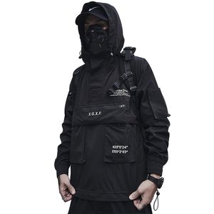 Herenjacks Spring Streetwear Zwart gevechten Multi -zakken Techwear Hooded Wind Breakher Jacket Men 220927