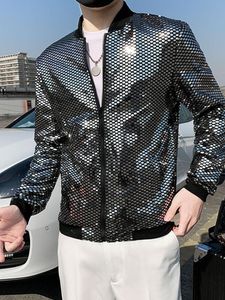 Vestes pour hommes Printemps Été 2023 Vêtements de protection solaire Argent Sequin Mince Jeunesse Coréenne Vague Mâle Collier Slim Casual Coatmen