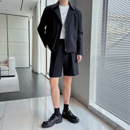 Herenjacks lente zomer heren 2 stks pakken sets jas shorts Korean streetwear vintage mode pendelen mannelijke losse jas korte broek