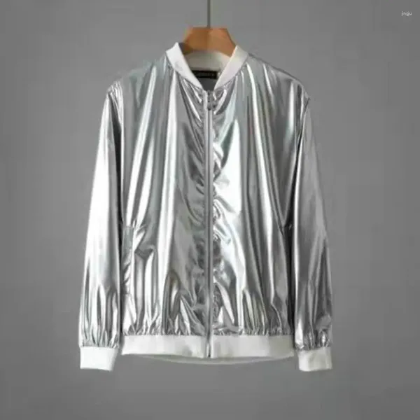 Vestes pour hommes Veste à col montant Élégant Brillant Cardigan de couleur unie pour Hip Hop Street Dance Discothèque Performance sur scène Hommes