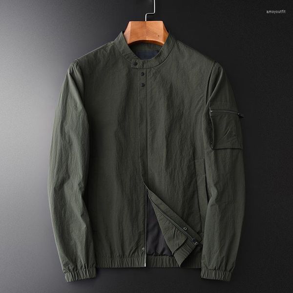 Chaquetas para hombres Collar de soporte Hombre Tallas grandes 4XL Ejército de lujo Verde Ajuste para hombre Primavera y otoño Abrigos masculinos delgados