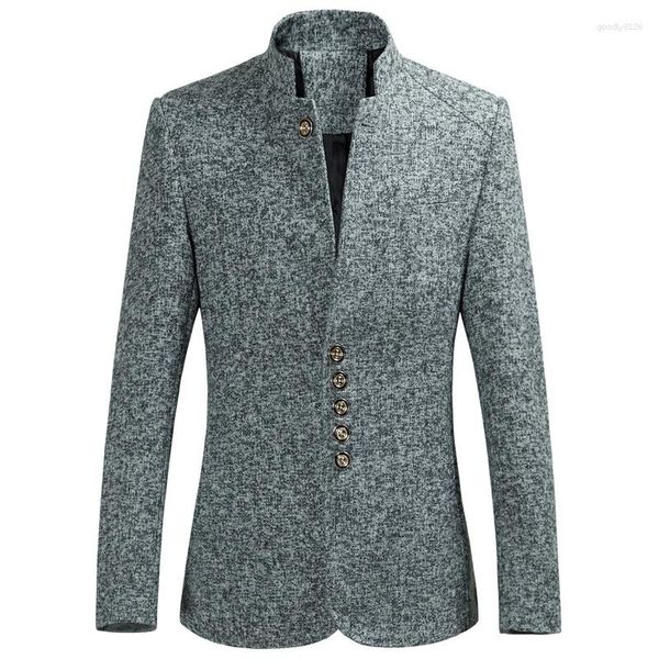 Chaquetas para hombre, traje de hombre chino con cuello levantado, chaqueta de Otoño/Invierno, abrigo informal ajustado de talla grande para novio de boda