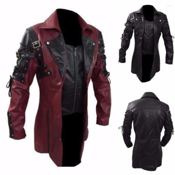 Chaquetas para hombres steampunk chaqueta de cuero vintage motociclista con cremallera gran tamaño victoriano renoissance cosplay disfraz