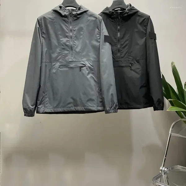 Chaquetas para hombre, jersey con función de piedra, chaqueta rígida con media cremallera, impermeable con capucha para hombres y mujeres